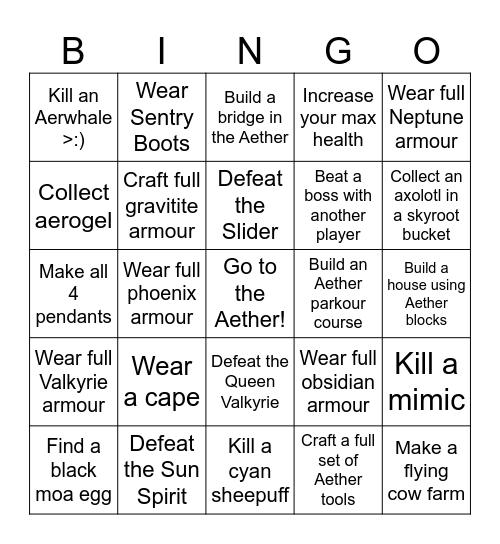 SummerCraft Aether Bingo Card
