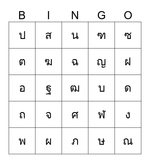 พยัญชนะไทย Bingo Card