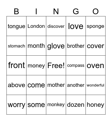 o as /u/ Bingo Card