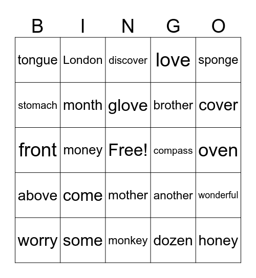 o as /u/ Bingo Card