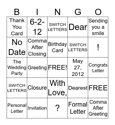 Lydia Grace Finich Bingo Card