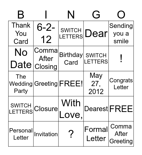 Lydia Grace Finich Bingo Card