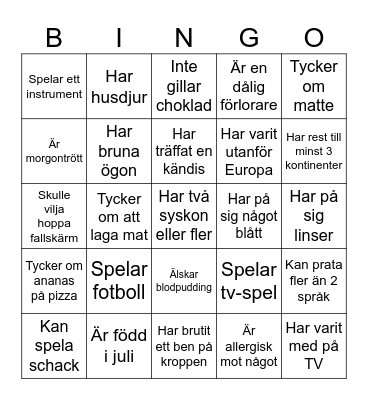Lära känna-bingo Card