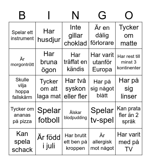 Lära känna-bingo Card