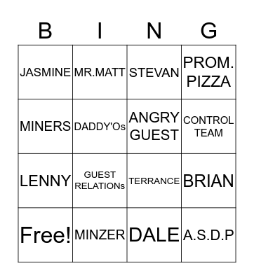 CULNARY SERVICE Bingo Card