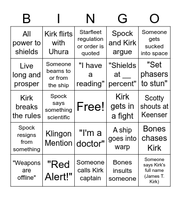Star Trek Bingo Card