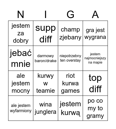 ligowe bingo kacperka Bingo Card