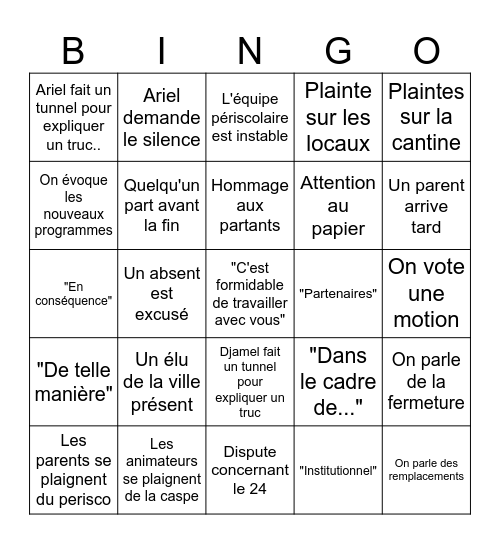Conseil d'école Bingo Card