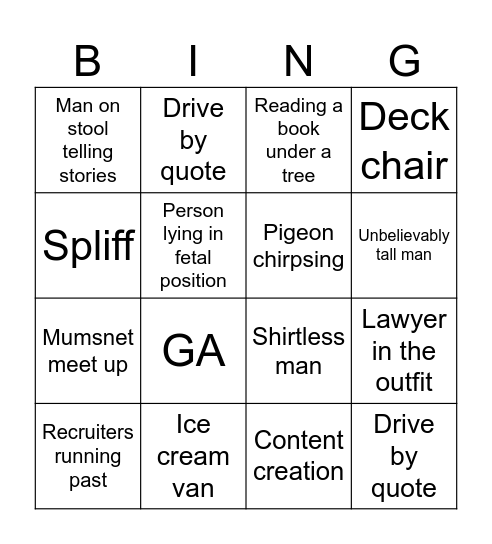 Park Bingo Card