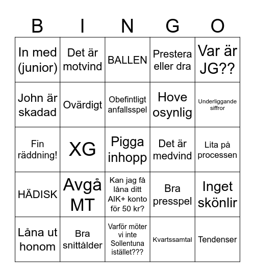 Träningsmatch-BINGO Card