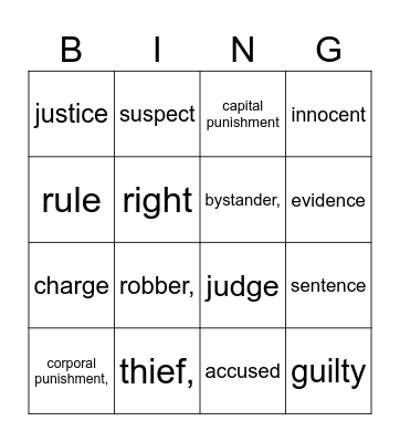 Law and Crime Bingo Card