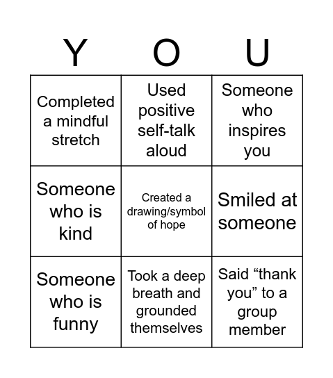 Positivity Bingo Card