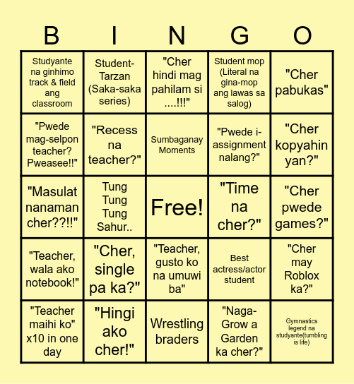 ELEMENTARY TEACHER BINGO CARD Bingo Card