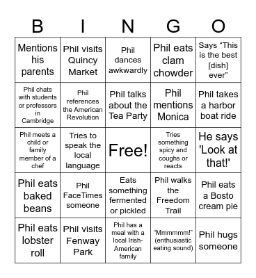 Somebody Feed Phil - Boston Bingo Card