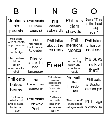 Somebody Feed Phil - Boston Bingo Card