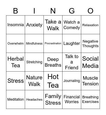 Stress BINGO Card
