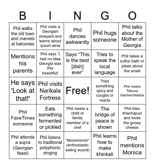 Somebody Feed Phil - Tbilisi Bingo Card