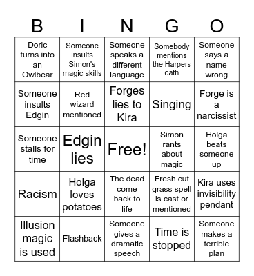D&D Honor Among Thieves Bingo Card