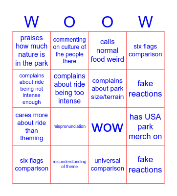american at eu theme park bingo Card