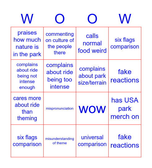 american at eu theme park bingo Card
