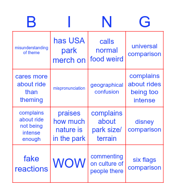 USA at European Park Bingo Card