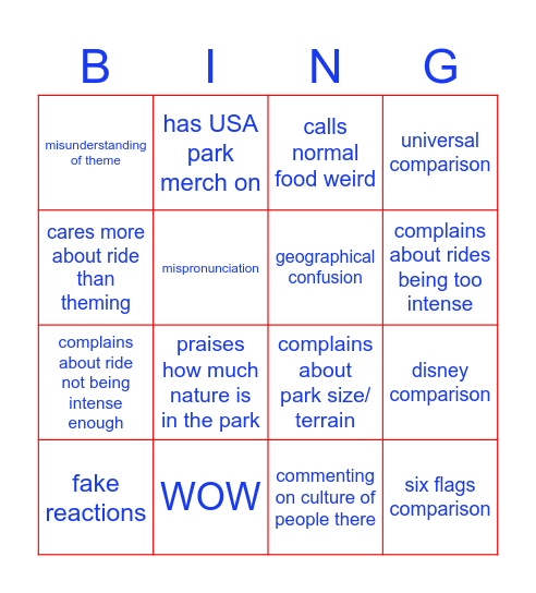 USA at European Park Bingo Card