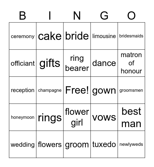Bridal Shower Bingo Card