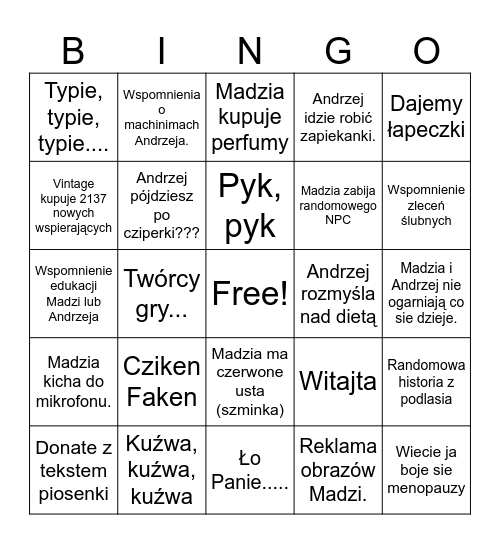 Bingo Madziostreama Bingo Card