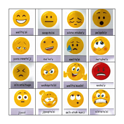 Emotions Bingo Card
