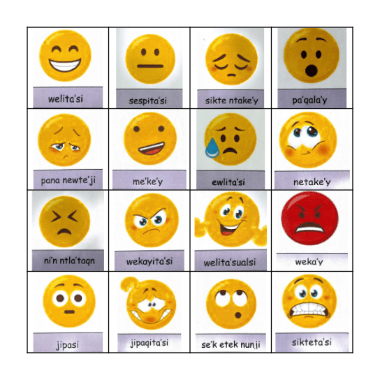Emotions Bingo Card