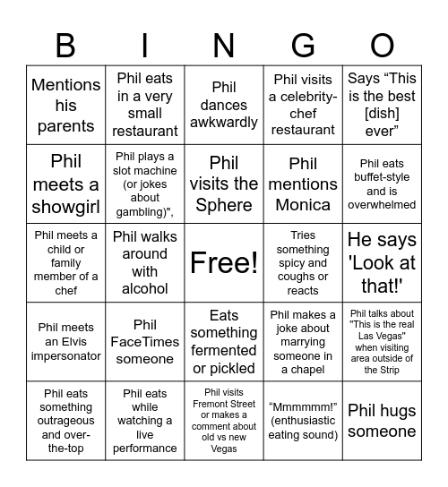 Somebody Feed Phil - Las Vegas Bingo Card