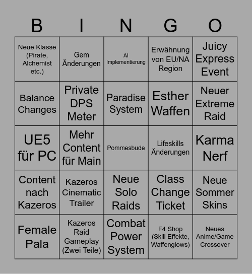 LOAON 2025 Bingo Card