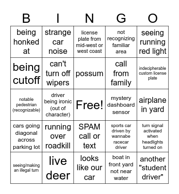 Driver's Ed - 45 hours is a lot Bingo Card