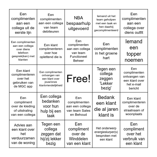 Service Expert Bingo Card