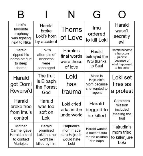 Eli's Elbaph Theory Bingo Card