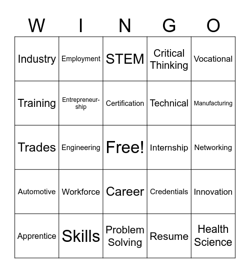 Workforce Warrior Wingo Bingo Card