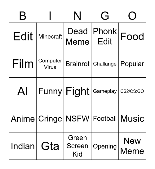 Untitled Bingo Card