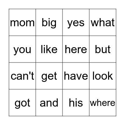 Sight Words Bingo Card