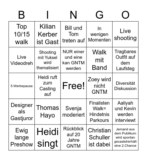 GNTM FINALE Bingo Card
