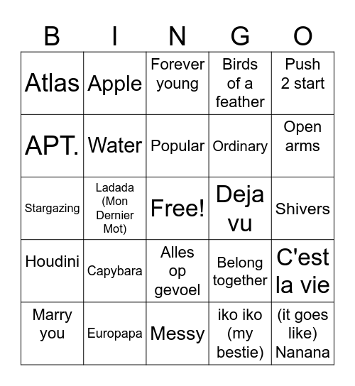 Muziekbingo Card