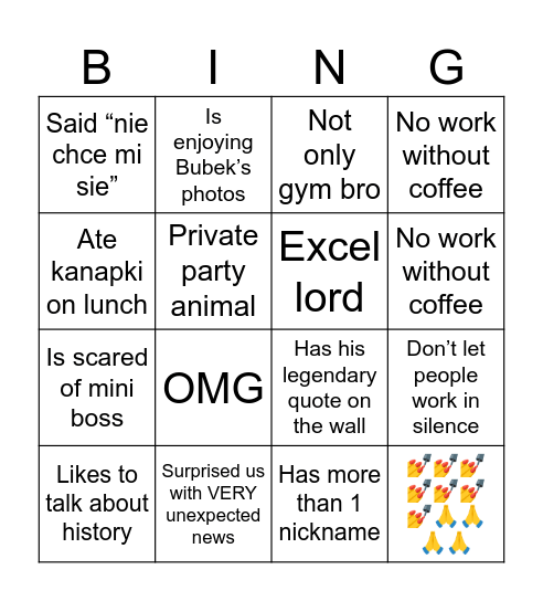 Cash Team Bingo Card