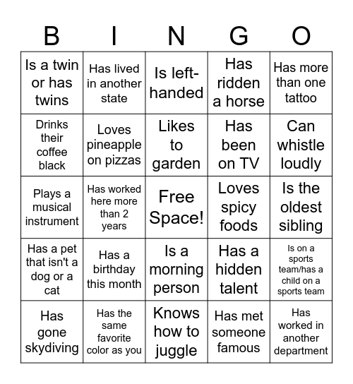 Human Bingo (Card 3) Bingo Card
