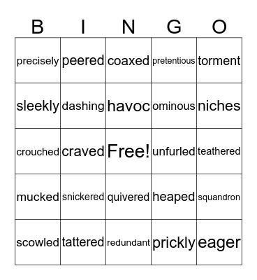 Vocabulary Unit One Bingo Card