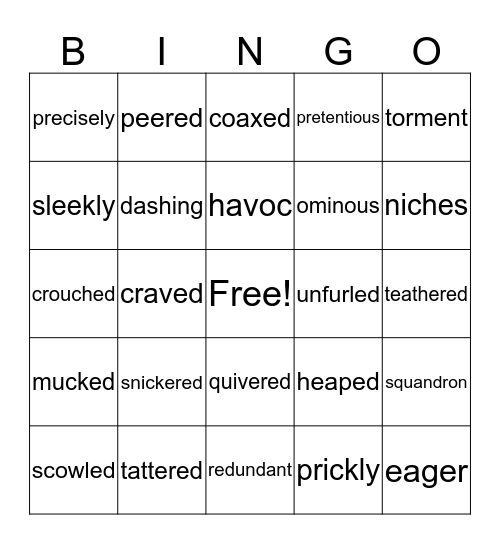 Vocabulary Unit One Bingo Card