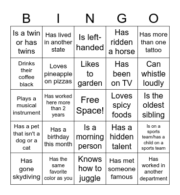 Human Bingo (Card 3) Bingo Card