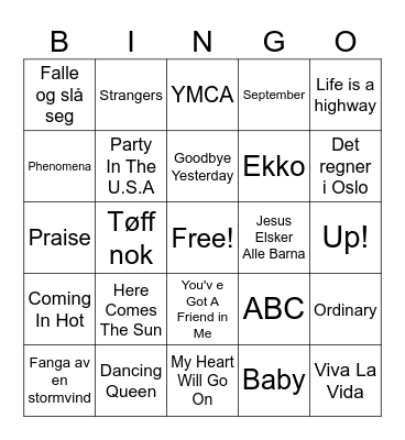 MUSIKKBINGO UFESTIVALEN 2025 Bingo Card