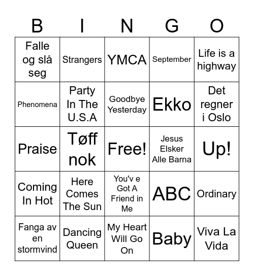 MUSIKKBINGO UFESTIVALEN 2025 Bingo Card