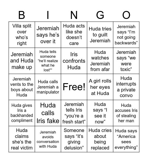 #HurricaneHuda Bingo Card
