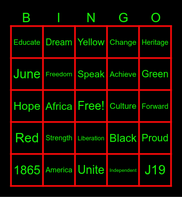 Juneteenth Bingo Card