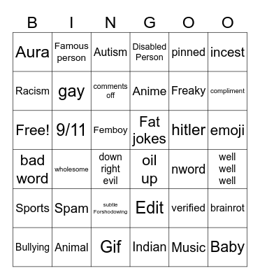 Instagram Bingo Card